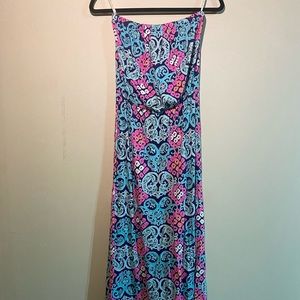 Lilly Pulitzer Strapless Patterned Maxi Dress Excellent Condition - Size Small